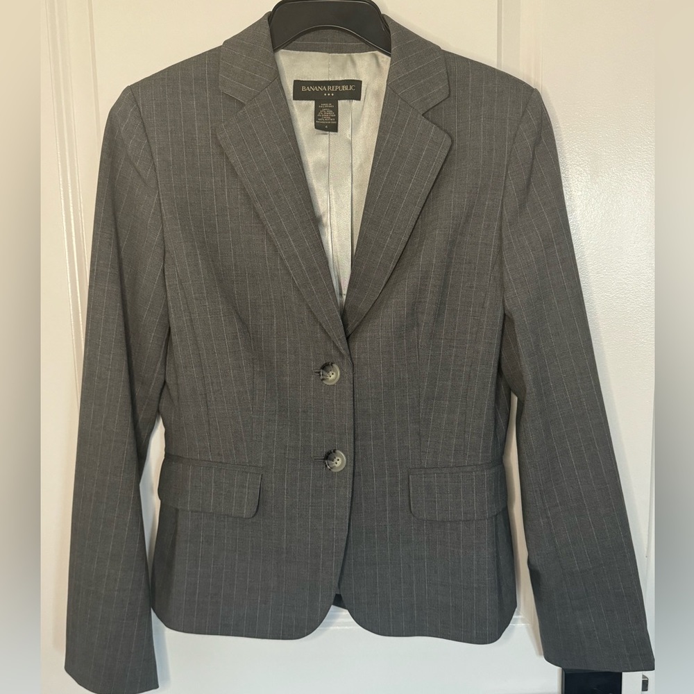 Banana Republic Fitted Striped Gray Wool Blazer Jacket Women’s 4